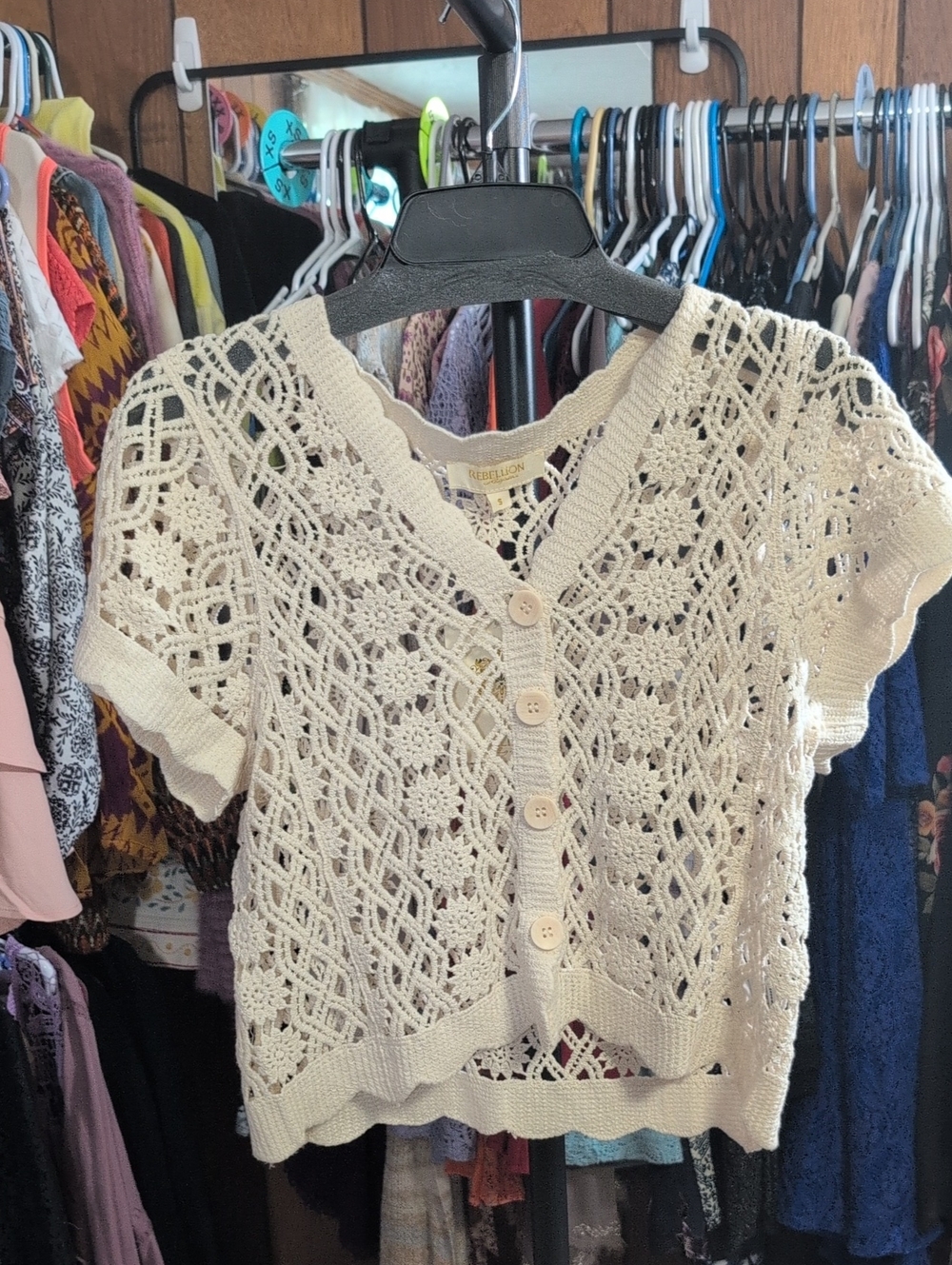 Rebellion Cream Crochet Button-Up Cardigan NWT